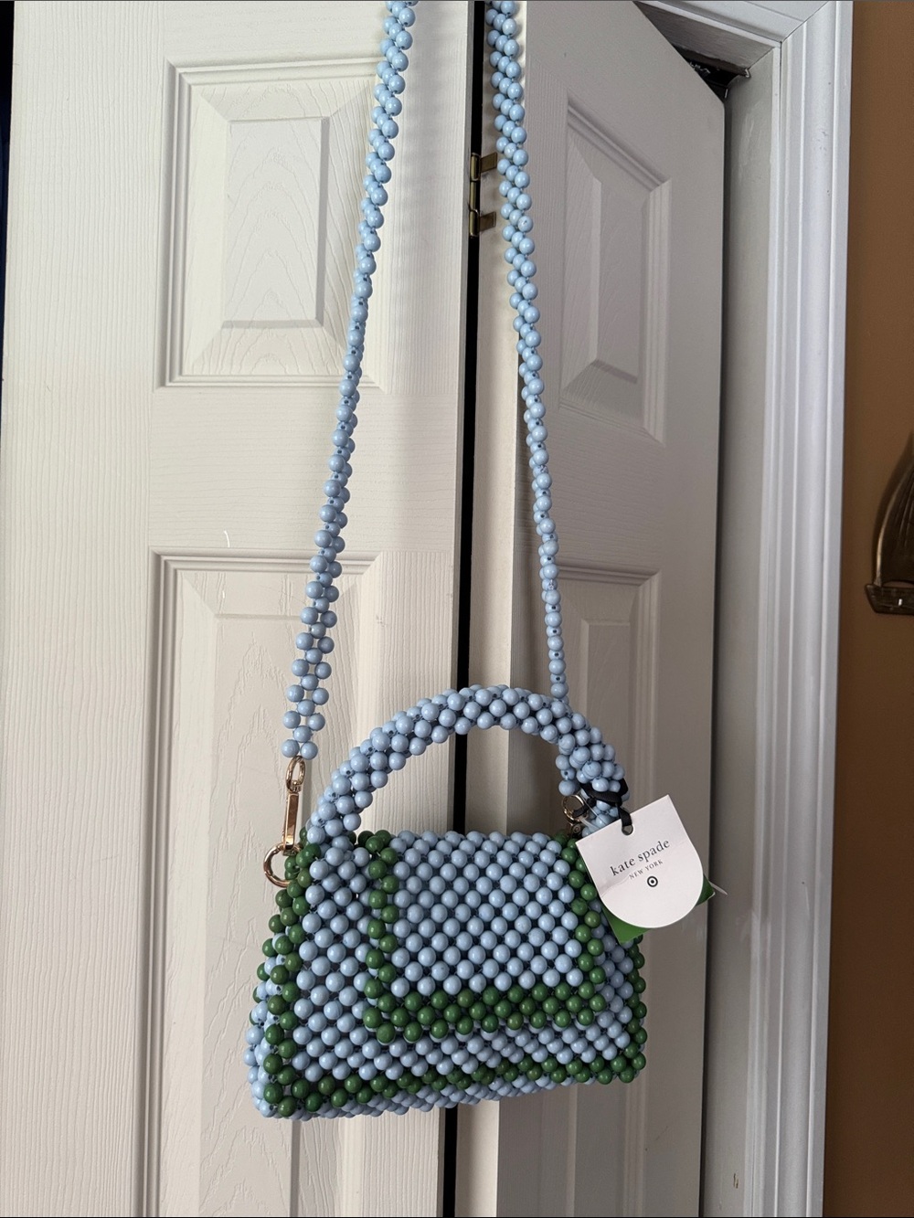 kate spade Light Blue and Green Beaded Mini Crossbody